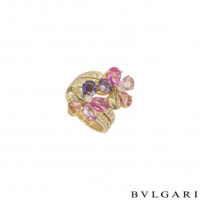 Bvlgari Yellow Gold Diamond Sapphire Flower Ring AN853207